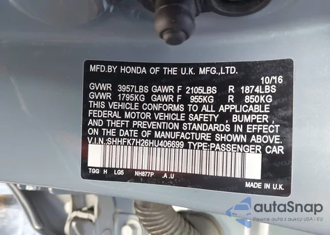 2017 Honda Civic Lx z USA, uszkodzony, nr VIN SHHFK7H26HU406699